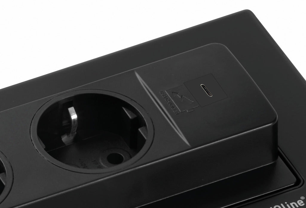 Evoline | Evoline® BackFlip USB C | Einbausteckdosenelemente | mit Schukosteckdosen | schwarz lackiert