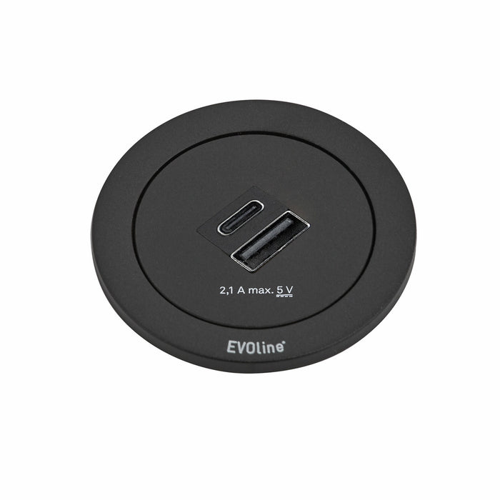 Evoline | Evoline® One Doppel USB A+C | Steckdosenelement | Ring schwarz