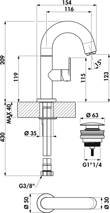 Naber | Sottile 1 Bad | Badarmatur | schwarz matt | Hochdruck