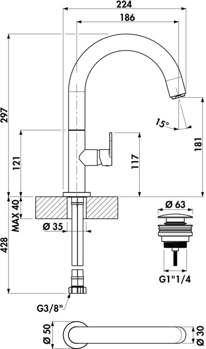 Naber | Sottile 2 Bad | Badarmatur | chrom | Hochdruck