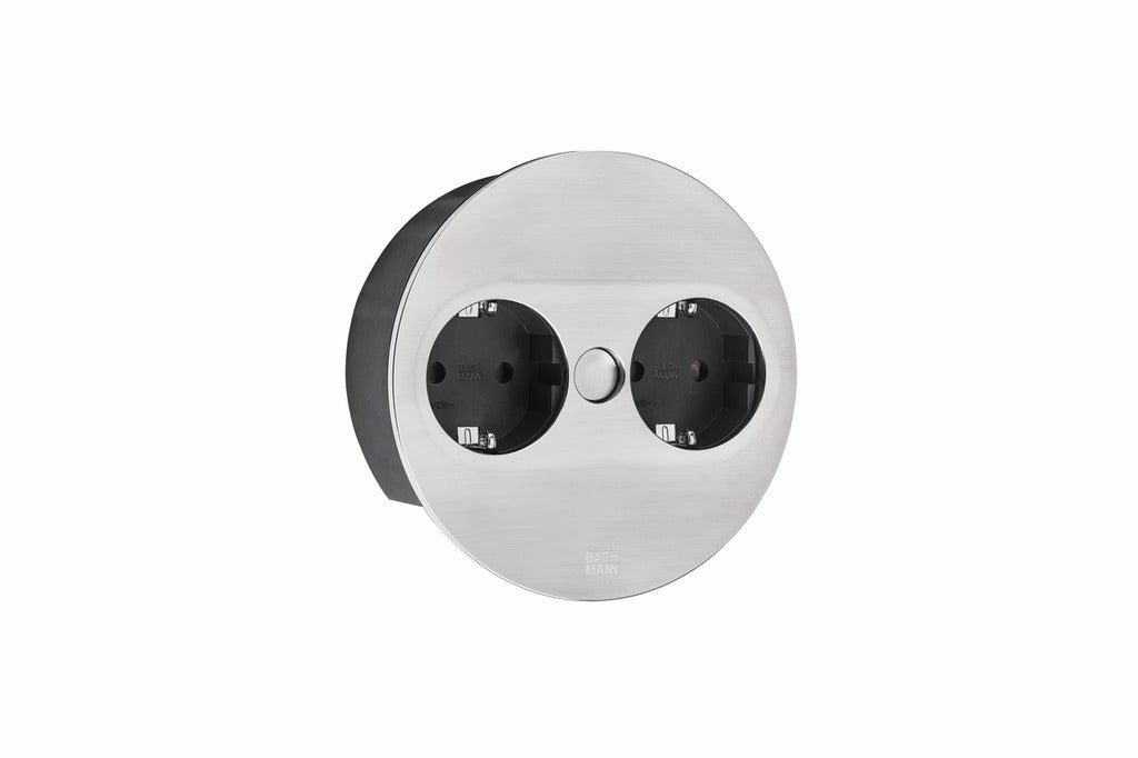 Naber | Twist 2 Doppelsteckdose | Einbausteckdosenelemente | rund | Ø 115 | T ca. 45 mm | edelstahlfarbig