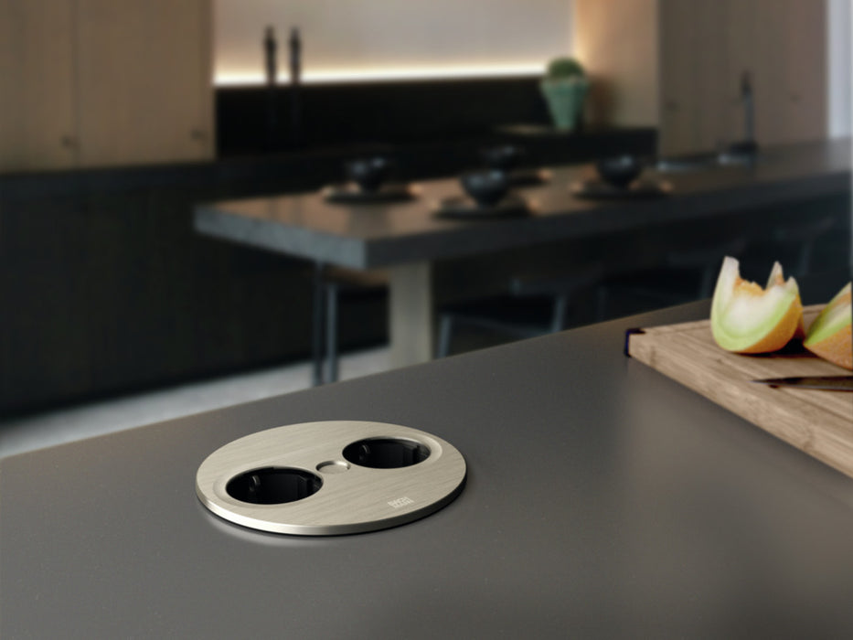 Naber | Twist 2 Doppelsteckdose | Einbausteckdosenelemente | rund | Ø 115 | T ca. 45 mm | edelstahlfarbig