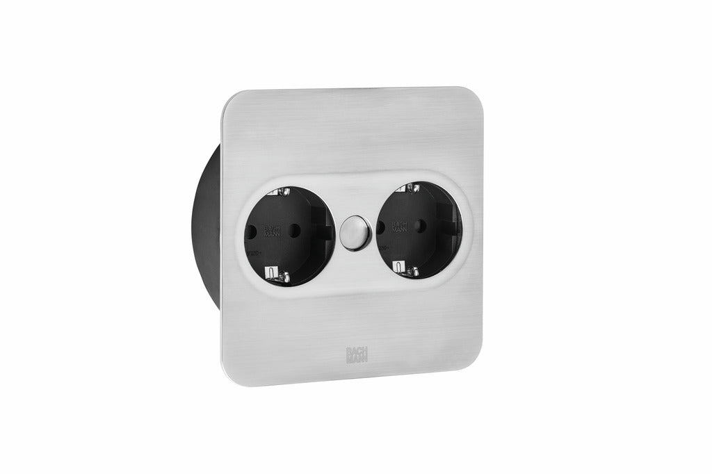 Naber | Twist 2 Doppelsteckdose | Einbausteckdosenelemente | eckig | L 115 | B 115 | T ca. 45 mm | edelstahlfarbig