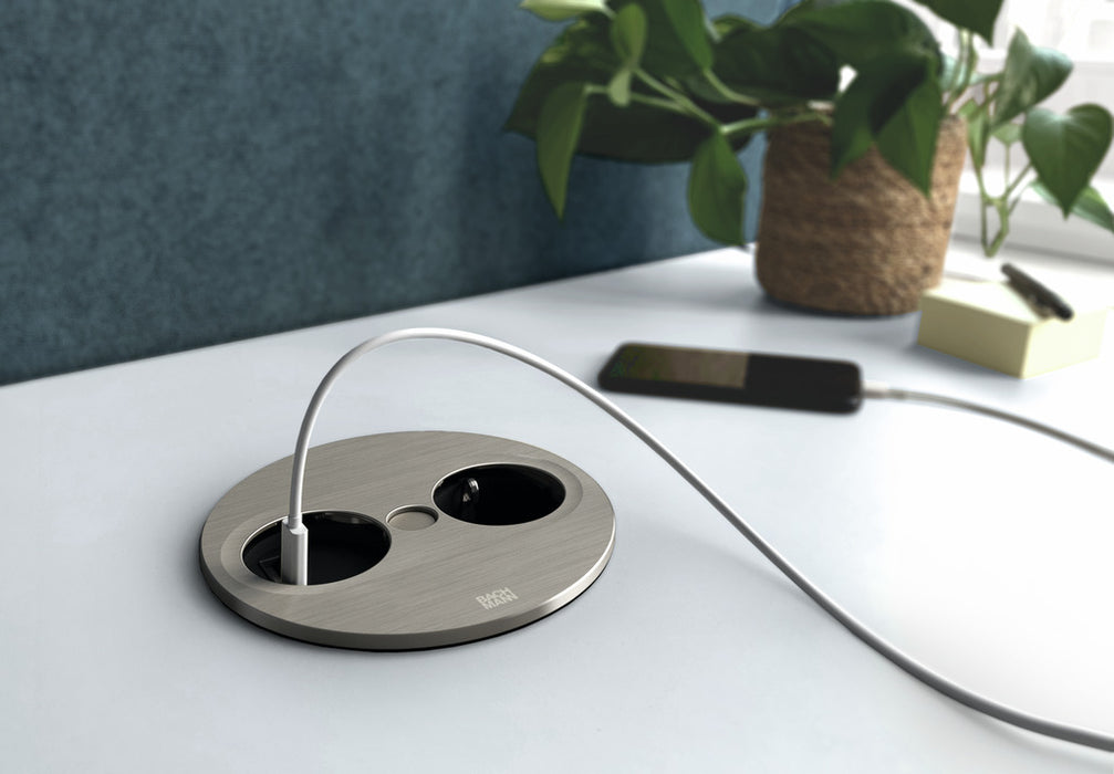 Naber | Twist 2 USB A+C | Steckdosenelement | rund | mit Schukosteckdose | edelstahlfarbig