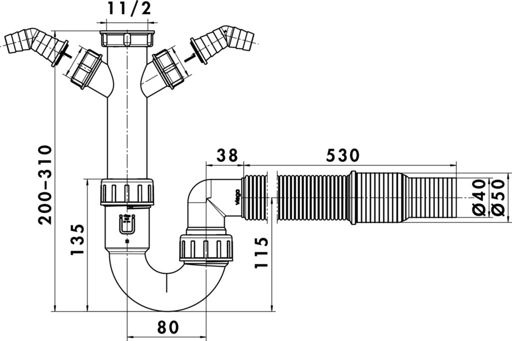 Naber | Geruchsverschluss 2 | flexibel | Siphon | Anschlussst.-Ø 40/50 mm