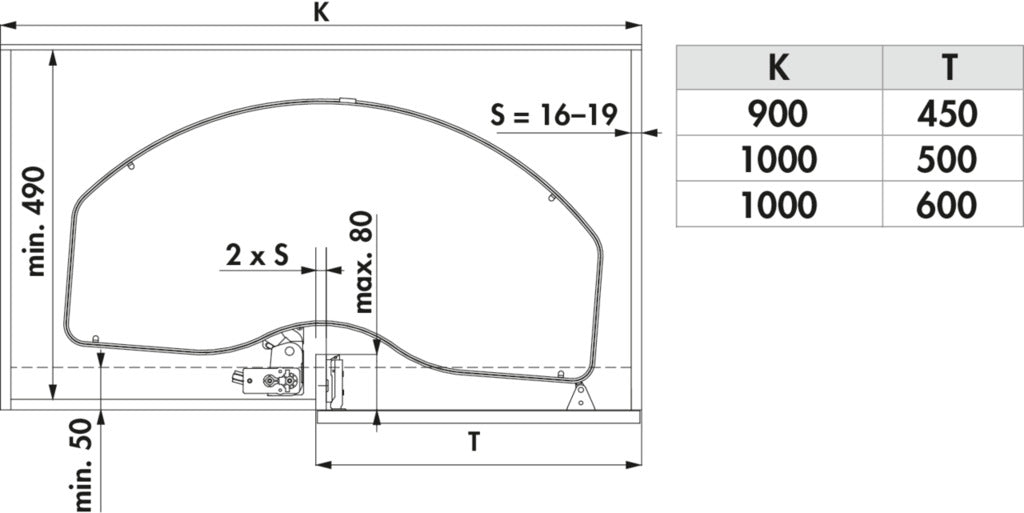 Naber | Cornerstone Swing Set, Eckschrank-Schwenkbeschlag, Einbauhöhe 651–690 mm, silber