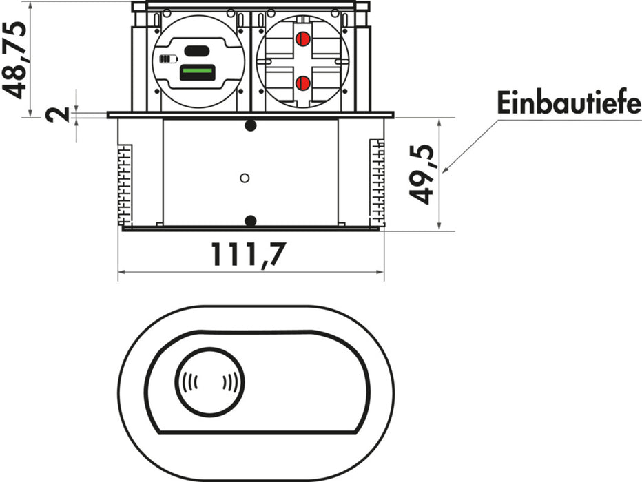 Naber | Piccolino QI, Steckdosenelement, Blende Glas schwarz glänzend