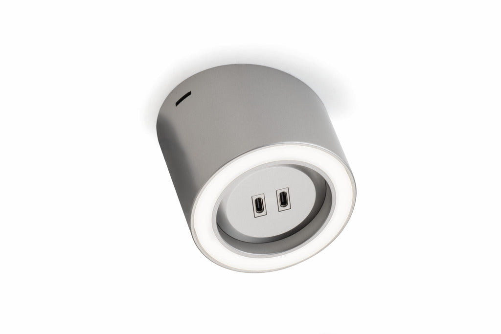 Naber | Unika 5 Farbwechsel LED, Leuchte, Einzelleuchte mit 2-fach USB C, edelstahlfarbig