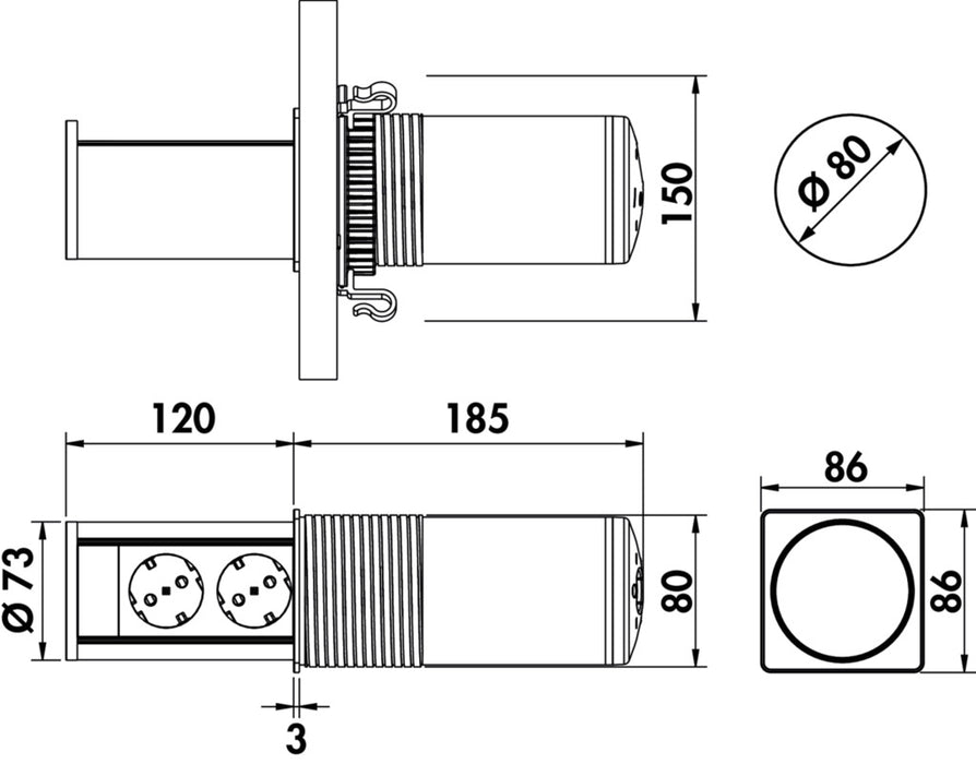 Naber | VersaLift USB A/C, Steckdosenelement, schwarz matt