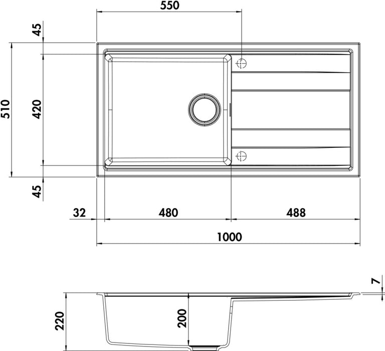 Naber Fontea 1000, Spüle, granit nero ossidiana
