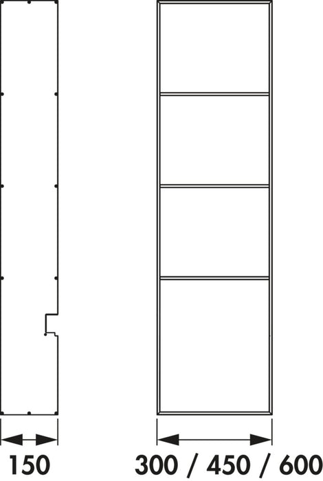 Naber Lucento Modul Regal, Relingsystem, H 1080 mm, B 600 mm, Down