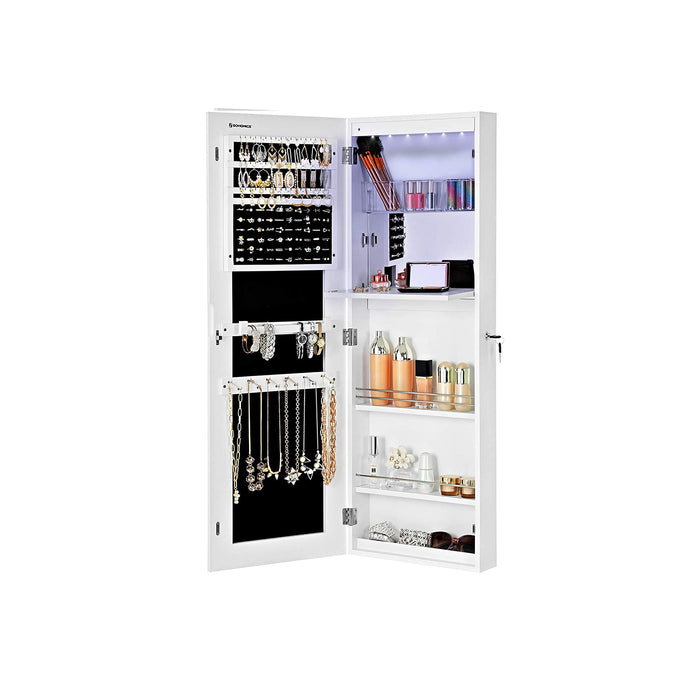 AUSLAUF SONGMICS | Jewellery Cabinet, Frameless Extra Wide Mirrored Storage Stand, Jewellery organiser with Hooks und Built-in Mirror, Makeup, Lockable, JBC63WV1
