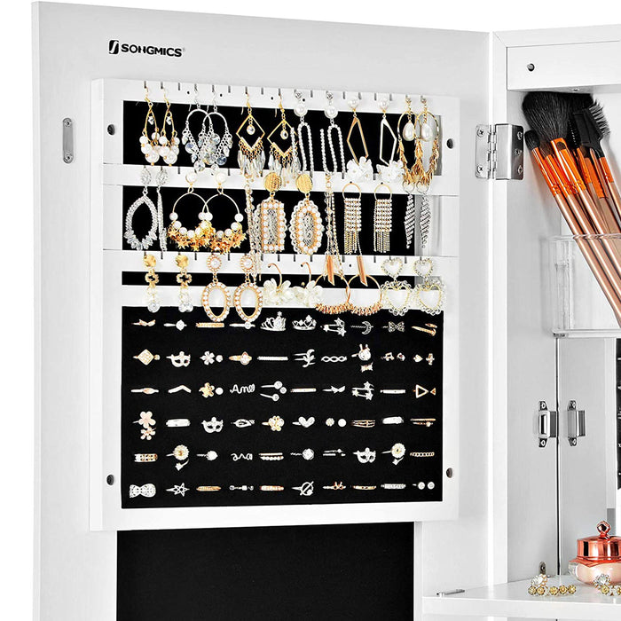 AUSLAUF SONGMICS | Jewellery Cabinet, Frameless Extra Wide Mirrored Storage Stand, Jewellery organiser with Hooks und Built-in Mirror, Makeup, Lockable, JBC63WV1