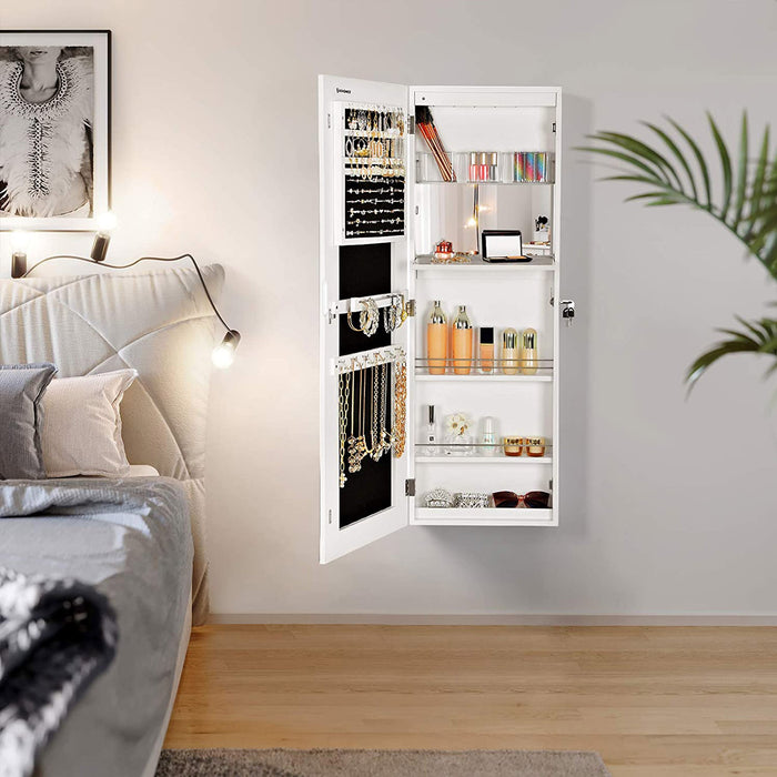 AUSLAUF SONGMICS | Jewellery Cabinet, Frameless Extra Wide Mirrored Storage Stand, Jewellery organiser with Hooks und Built-in Mirror, Makeup, Lockable, JBC63WV1