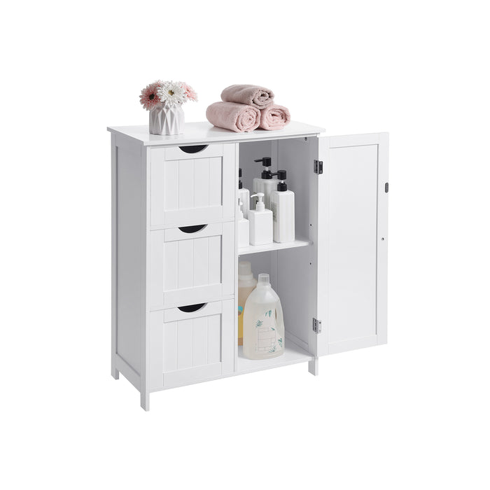 AUSLAUF VASAGLE | Bathroom Storage Cabinet, Floor Cabinet with 3 Large Drawers und 1 Adjustable Shelf, 60 x 30 x 81 cm, weiß BBC49WT