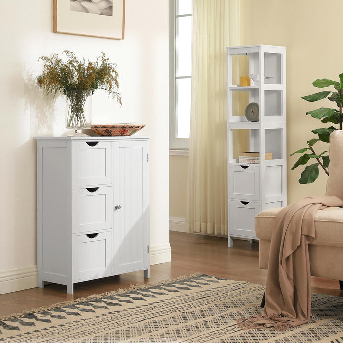 AUSLAUF VASAGLE | Bathroom Storage Cabinet, Floor Cabinet with 3 Large Drawers und 1 Adjustable Shelf, 60 x 30 x 81 cm, weiß BBC49WT