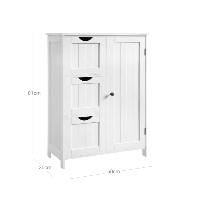 AUSLAUF VASAGLE | Bathroom Storage Cabinet, Floor Cabinet with 3 Large Drawers und 1 Adjustable Shelf, 60 x 30 x 81 cm, weiß BBC49WT