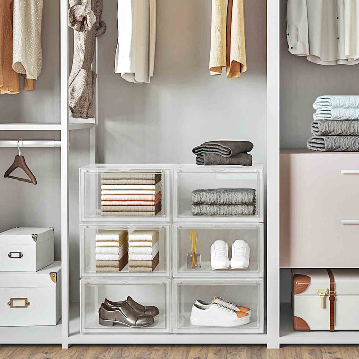 AUSLAUF SONGMICS | Shoe Boxes, Pack of 6 Stackable Shoe Organisers with Clear Door, Plastic Shoe Storage for UK Size 11, 36 x 28 x 22 cm, Transparent LSP06CW