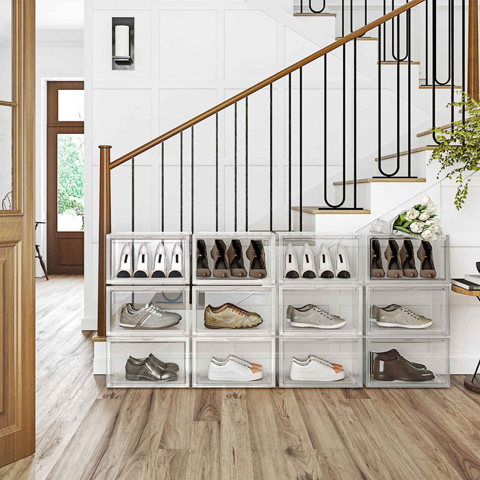 AUSLAUF SONGMICS | Shoe Boxes, Pack of 6 Stackable Shoe Organisers with Clear Door, Plastic Shoe Storage for UK Size 11, 36 x 28 x 22 cm, Transparent LSP06CW