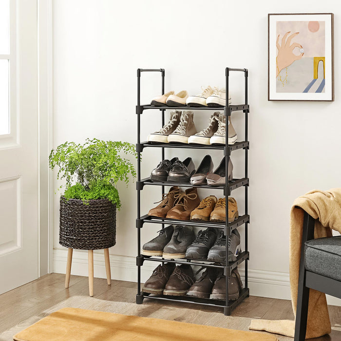 AUSLAUF SONGMICS | 6-Tier Shoe Rack, Eisen Shoe Storage Organiser, Customisable Design, Space-Saving und Versatile Shelf, for Entrance Living Room Bedroom Kitchen, 45 x 30 x 106 cm, Black LSA23BK