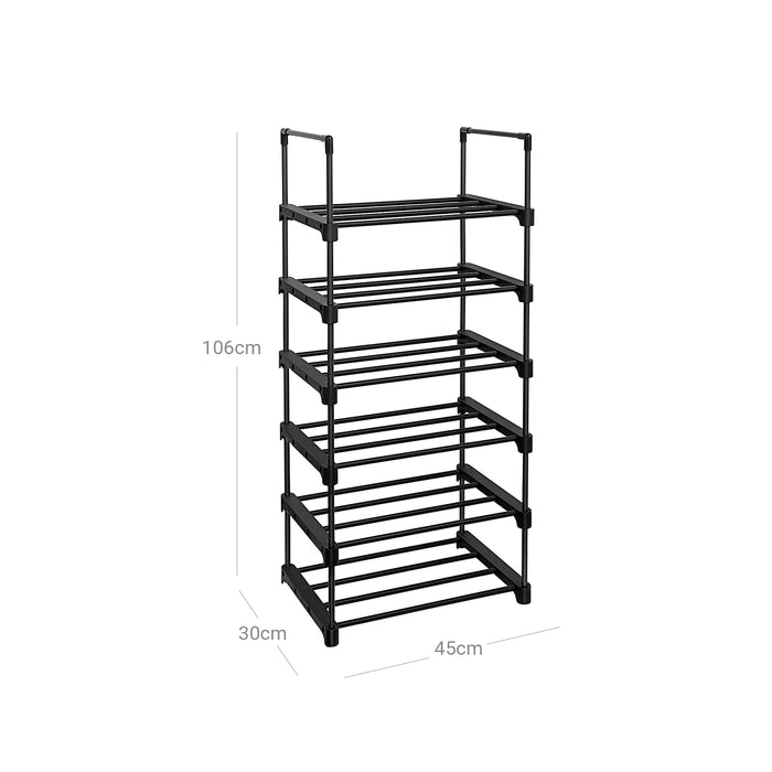 AUSLAUF SONGMICS | 6-Tier Shoe Rack, Eisen Shoe Storage Organiser, Customisable Design, Space-Saving und Versatile Shelf, for Entrance Living Room Bedroom Kitchen, 45 x 30 x 106 cm, Black LSA23BK