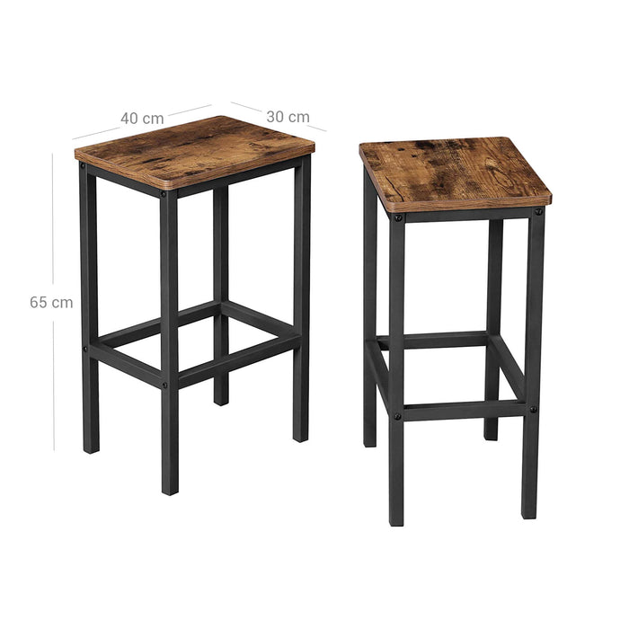 AUSLAUF VASAGLE | Bar Stools, Set of 2 Bar Chairs, Kitchen Breakfast Bar Stools with Footrest, Industrial in Living Room, Party Room, rustikal braun LBC,65X40 x 30 x 65 cm