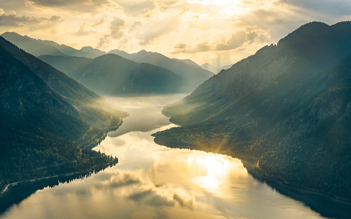 Digitaldruck Vlies Fototapete | Gold Mountains | 400 x 250 cm