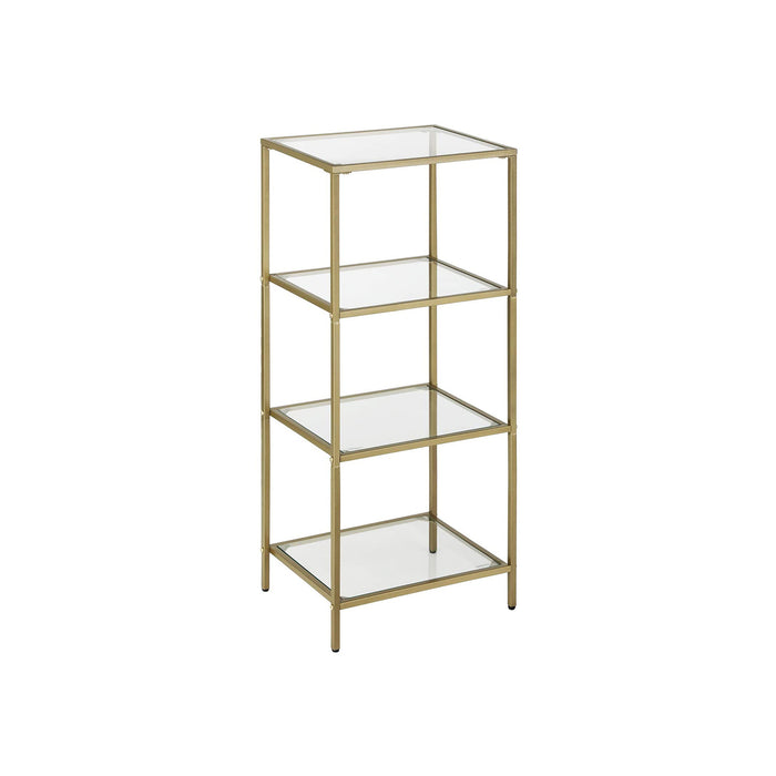 AUSLAUF VASAGLE | Bathroom Storage Shelf, Tempered Glass Storage Rack, 4-Tier Storage Unit, Sturdy, Easy to Assemble, for Living Room, Bedroom, Office, Golden LGT28G