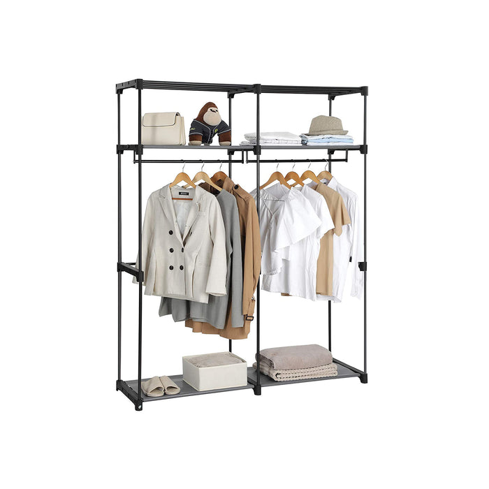 AUSLAUF SONGMICS | Wardrobe, Clothes Storage Wardrobe for Bedroom with 2 Clothes Rails, Fabric tragbar Wardrobe, Collapsible, Clothes Rack, for Closet, 43 x 140 x 174 cm, grau RYG02GY