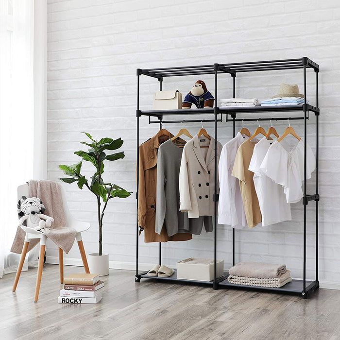 AUSLAUF SONGMICS | Wardrobe, Clothes Storage Wardrobe for Bedroom with 2 Clothes Rails, Fabric tragbar Wardrobe, Collapsible, Clothes Rack, for Closet, 43 x 140 x 174 cm, grau RYG02GY