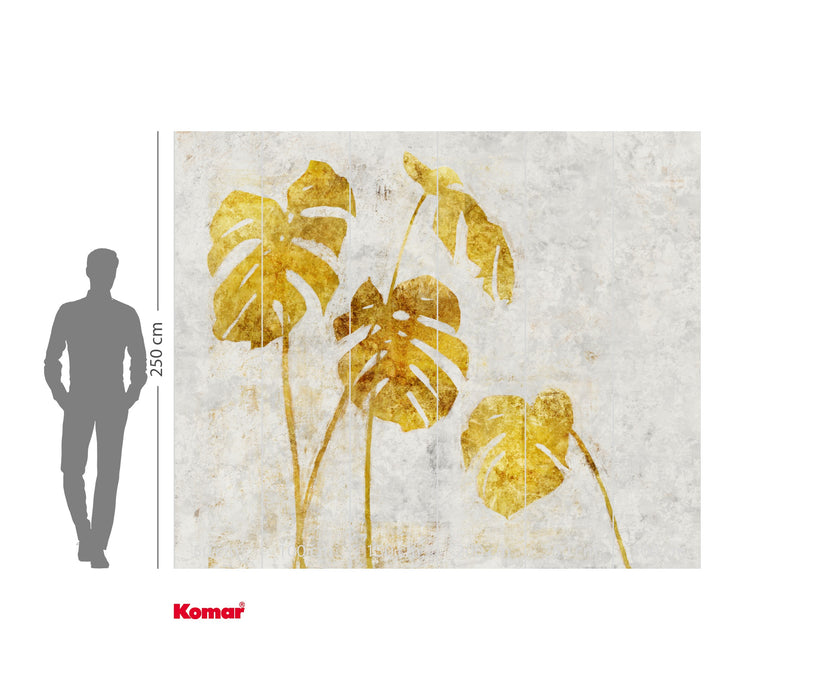 Digitaldruck Vlies Fototapete | Golden Monstera | 300 x 250 cm