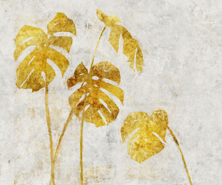 Digitaldruck Vlies Fototapete | Golden Monstera | 300 x 250 cm