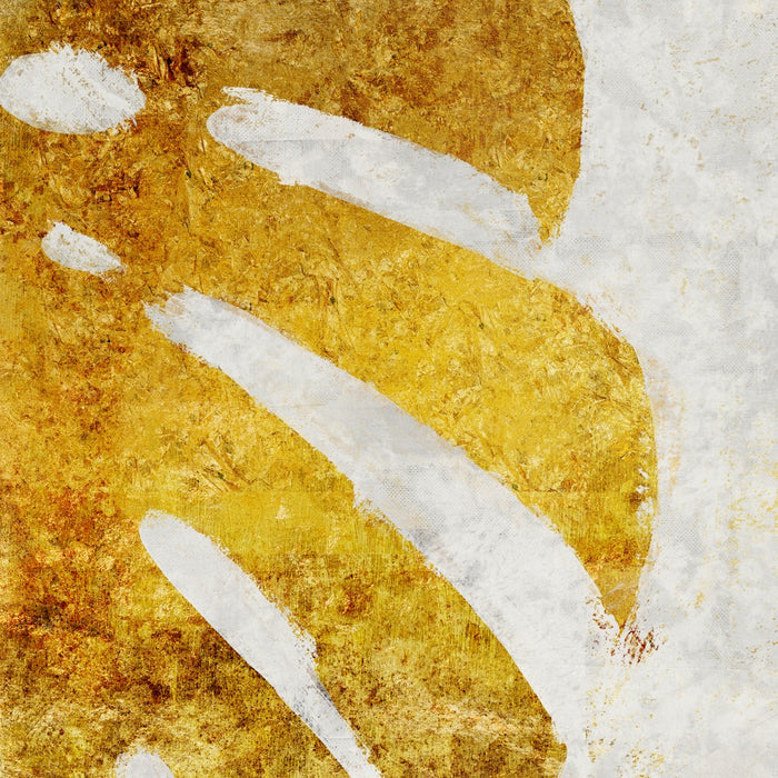 Digitaldruck Vlies Fototapete | Golden Monstera | 300 x 250 cm