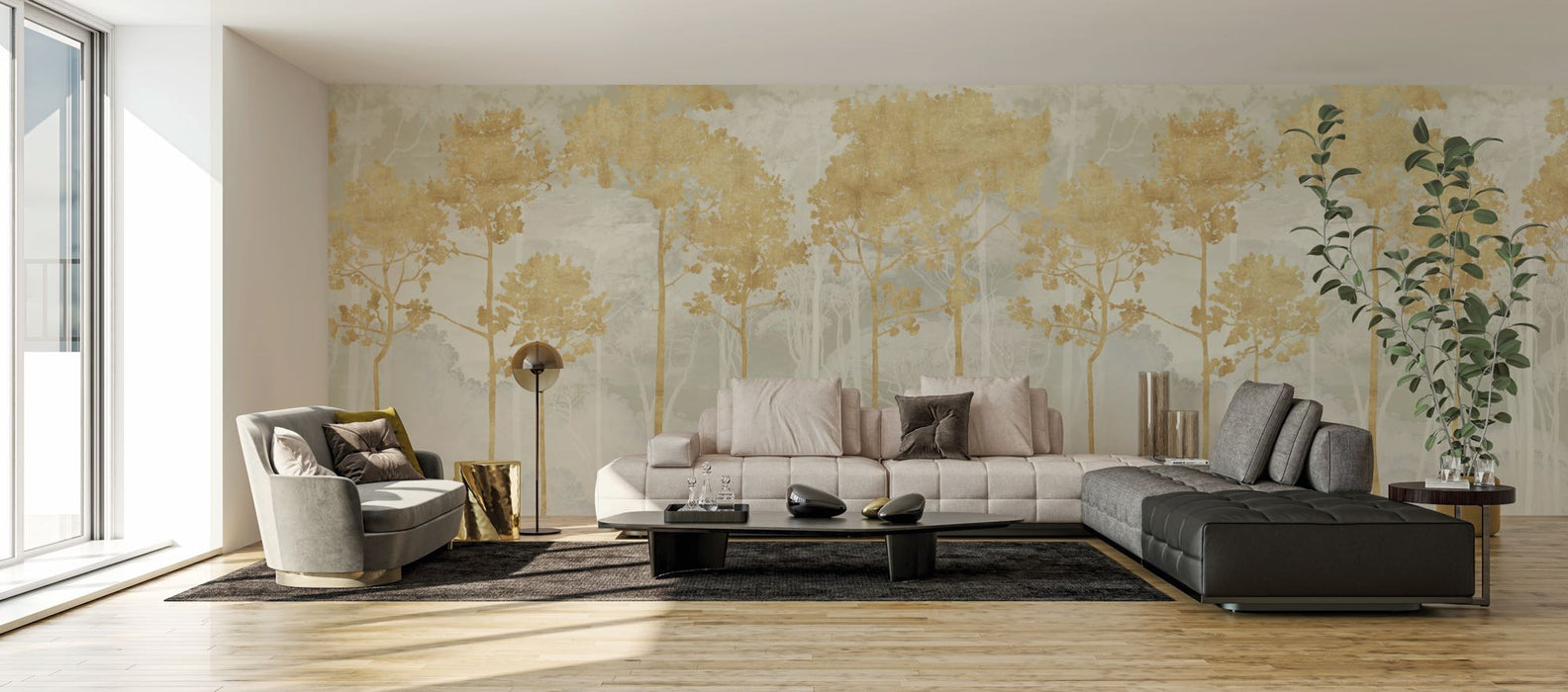 Komar NEU | Digitaldruck Vlies Fototapete - Golden Pines - Größe 400 x 250 cm