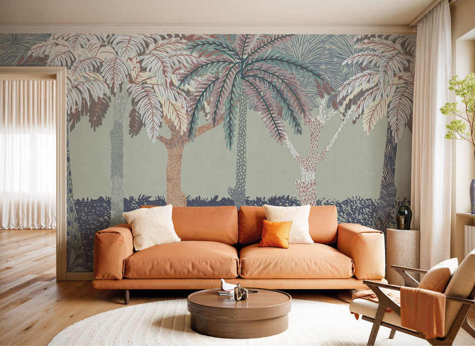 Komar NEU | Digitaldruck Vlies Fototapete - Patterned Palms - Größe 400 x 250 cm