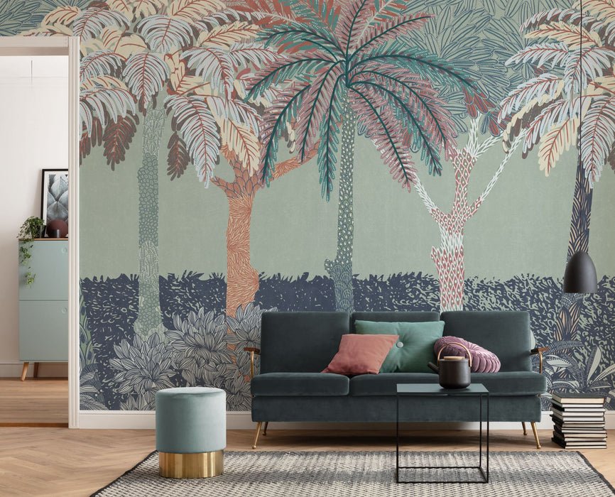 Komar NEU | Digitaldruck Vlies Fototapete - Patterned Palms - Größe 400 x 250 cm