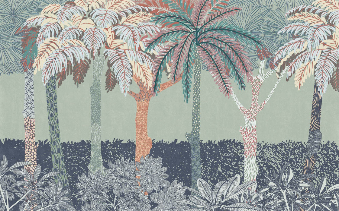 Komar NEU | Digitaldruck Vlies Fototapete - Patterned Palms - Größe 400 x 250 cm
