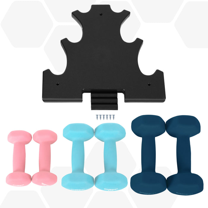 AUSLAUF SONGMICS | Hex Dumbbells Set with Stand - 2 x 1 kg, 2 x 2 kg, 2 x 3 kg, Neoprene Matte Finish, Hand Weights for Home Exercise, Pink, Aqua, und Blue SYL612MK