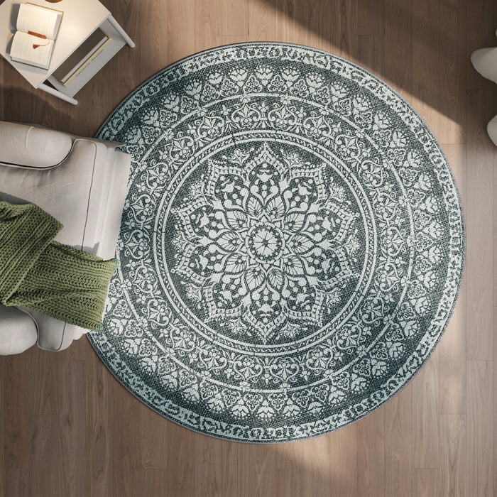SONGMICS HOME | Teppich rund 160 cm d Boho-Stil anthrazitgrau