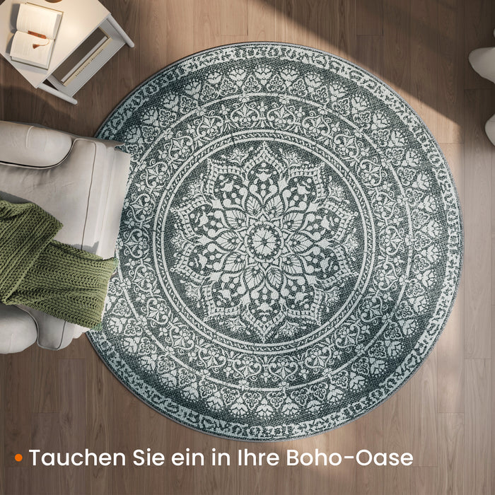 SONGMICS HOME | Teppich rund 160 cm d Boho-Stil anthrazitgrau