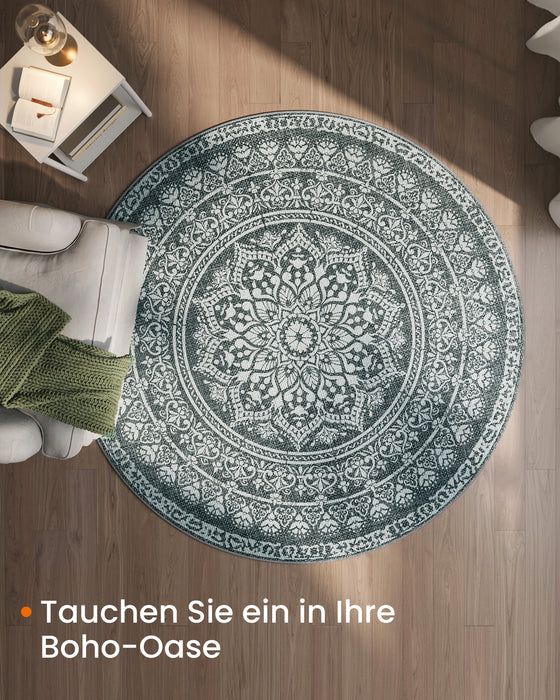 SONGMICS HOME | Teppich rund 160 cm d Boho-Stil anthrazitgrau