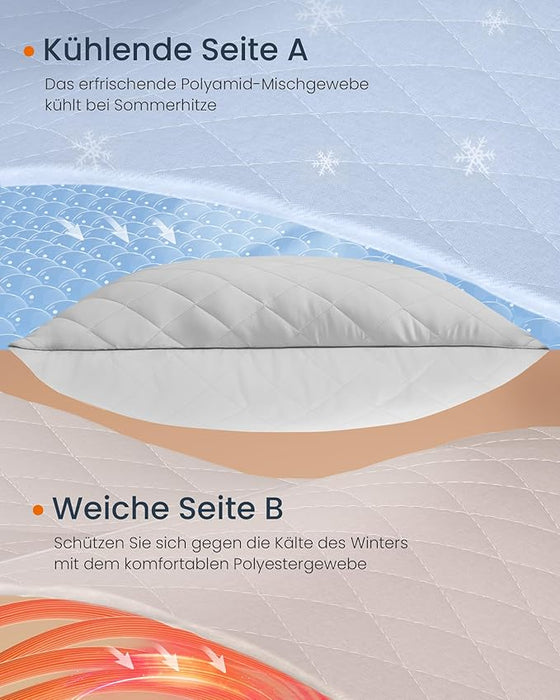 AUSLAUF SONGMICS HOME | Reversible Pillow 80 x 80 cm Cooling Soft Cover 1200g Filling Winter Summer Machine Washable Tumble Dry 60°C Dove grau TBP022G01