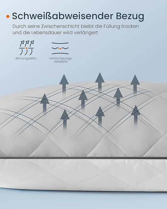 AUSLAUF SONGMICS HOME | Reversible Pillow 80 x 80 cm Cooling Soft Cover 1200g Filling Winter Summer Machine Washable Tumble Dry 60°C Dove grau TBP022G01