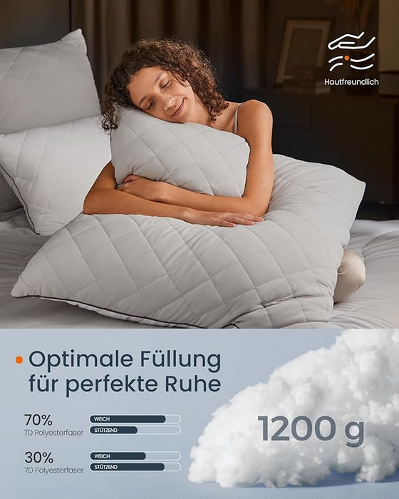 AUSLAUF SONGMICS HOME | Reversible Pillow 80 x 80 cm Cooling Soft Cover 1200g Filling Winter Summer Machine Washable Tumble Dry 60°C Dove grau TBP022G01