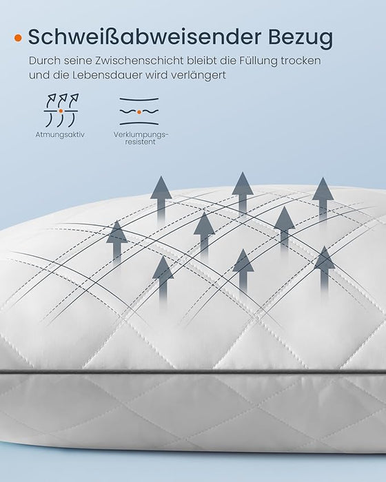 AUSLAUF SONGMICS HOME | Pillow Set of 2, Reversible 80 x 80 cm, Cooling Soft Cover, 1200 g Filling, Winter, Summer, Machine Washable, Tumble Dry up to 60°C, Cloud weiß TBP022W02