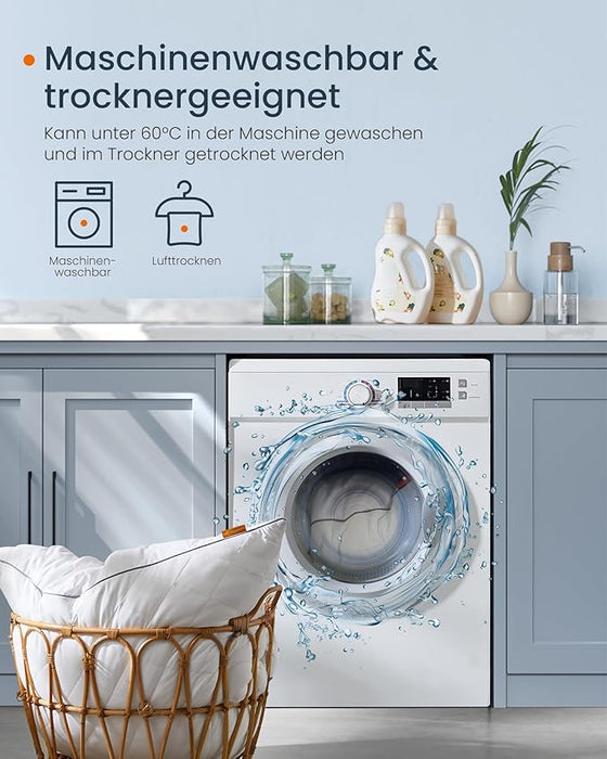 AUSLAUF SONGMICS HOME | Pillow Set of 2, Reversible 80 x 80 cm, Cooling Soft Cover, 1200 g Filling, Winter, Summer, Machine Washable, Tumble Dry up to 60°C, Cloud weiß TBP022W02