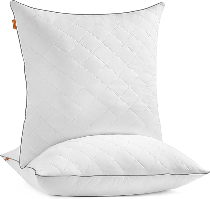 AUSLAUF SONGMICS HOME | Pillow Set of 2, Reversible 80 x 80 cm, Cooling Soft Cover, 1200 g Filling, Winter, Summer, Machine Washable, Tumble Dry up to 60°C, Cloud weiß TBP022W02