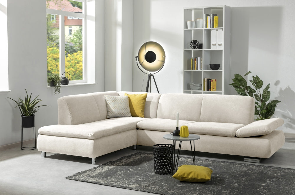 NEU Max Winzer | Terrence | Sofa | Ecksofa links mit Sofa 2,5-Sitzer rechts | Flachgewebe | Füße Metall Verchromt (rund)