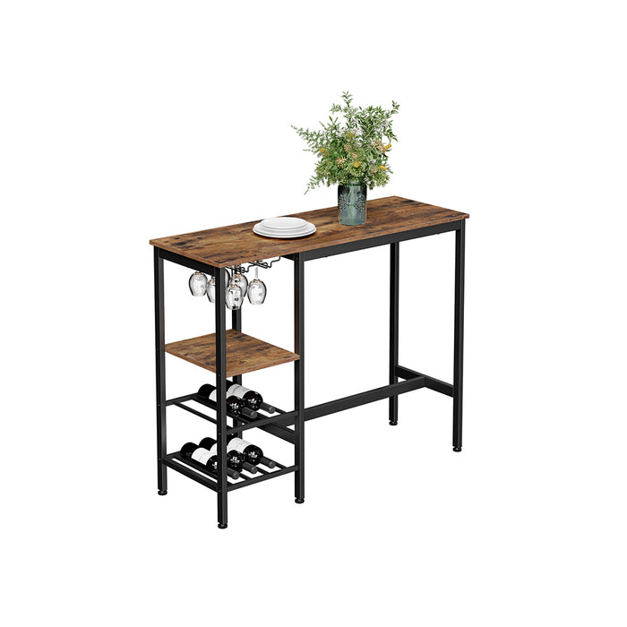 AUSLAUF VASAGLE | High Table, Dining Table, Bar Table, with Wine Glass Holder und Bottle Rack, for Living Room, Kitchen, 110 x 40 x 90 cm, Industrial, rustikal braun und Black LBT013B01