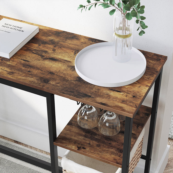 AUSLAUF VASAGLE | High Table, Dining Table, Bar Table, with Wine Glass Holder und Bottle Rack, for Living Room, Kitchen, 110 x 40 x 90 cm, Industrial, rustikal braun und Black LBT013B01
